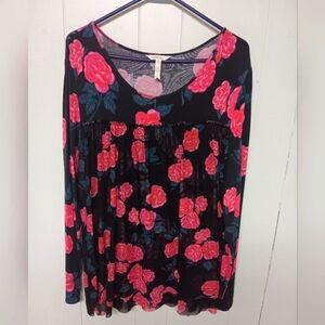 Matilda Jane Winter Blooms babydoll top womens sz XL BLACK PINK FLORAL